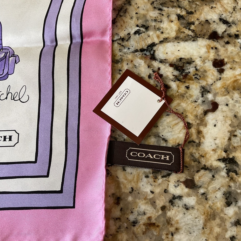 Coach Pink and Purple Y2K Bag Scarf 100% Silk NWT - Picture 4 of 5